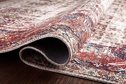 Loloi Layla Collection LAY-12 Ivory/Brick 2'-3" x 3'-9" .13" Thick Accent Rug, Soft, Durable, Vintage Inspired, Distressed, Low Pile, Non-Shedding, Easy Clean, Printed, Living Room Rug