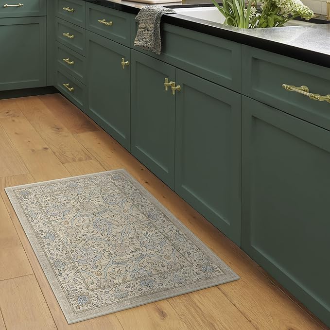 RUGGABLE x Morris & Co Washable Area Rug – Montreal Natural Blue 2x3, Stain-Resistant, Non-Slip – Small Machine Washable Rugs for Living Room, Bedroom, Hallway, Entryway & Bathroom–with Standard Pad