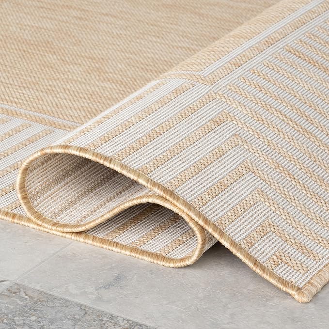 nuLOOM 4x6 Outdoor/Indoor Asha Area Rug, Tan, Casual Design with Striped Border, Stain Resistant, Highly Durable, for Patio, Balcony, Bedroom, Living Room, Dining Room, Bathroom