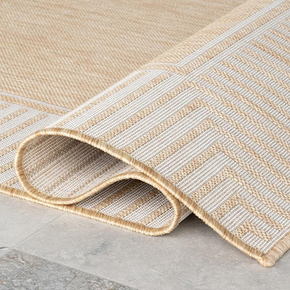 nuLOOM 9'6" x 12' Outdoor/Indoor Asha Area Rug, Tan, Casual Design with Striped Border, Stain Resistant, Highly Durable, for Patio, Balcony, Bedroom, Living Room, Dining Room, Bathroom