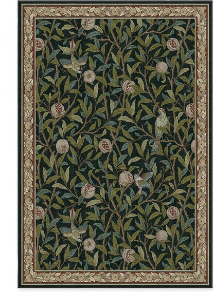 RUGGABLE x Morris & Co Washable Area Rug – Pomegranate Blue Green 6x9, Stain-Resistant, Non-Slip – Medium Machine Washable Rugs for Living Room, Bedroom, Hallway, Entryway & Office–with Standard Pad