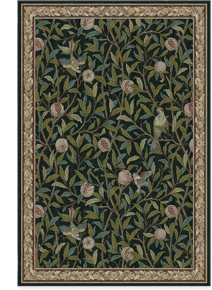 RUGGABLE x Morris & Co Washable Area Rug – Pomegranate Blue Green 6x9, Stain-Resistant, Non-Slip – Medium Machine Washable Rugs for Living Room, Bedroom, Hallway, Entryway & Office–with Cushioned Pad