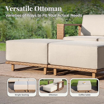 Outdoor Patio Furniture Set, 6 Piece Outdoor Rattan Wicker Couch, Conversation Sets with 2 Single Sofas, 2 Armchairs and 2 Ottomans for Deck Backyard Lawn