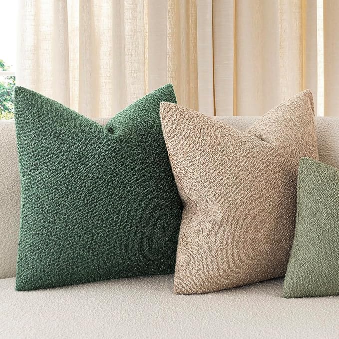 Foindtower Pack of 2 Textured Boucle Throw Pillow Covers Accent Solid Pillow Cases Cozy Soft Decorative Couch Cushion Case for Chair Sofa Bedroom Living Room Home Decor 18x18 Inch Pine Green