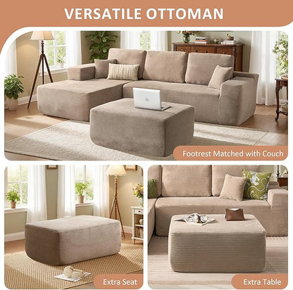 37.1" Ottoman for Couch, Plush Corduroy Memory Foam Ottoman Cloud Boneless Sectional Couch for Living Room Foot Stools No Assembly Require, Stripe Corduroy,Camel
