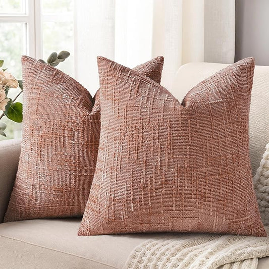 decorUhome Pink Chenille Throw Pillow Covers 16x16 Set of 2 Thick Textured Slubby Couch Pillow Covers Farmhouse Accent Modern Neutral Decorative Pillow Cases for Bed Sofa Living Room