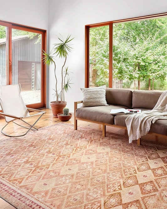 Loloi Layla Collection LAY-16 Natural/Spice 3'-6" x 5'-6" .13" Thick Accent Rug, Soft, Durable, Vintage Inspired, Distressed, Low Pile, Non-Shedding, Easy Clean, Printed, Living Room Rug