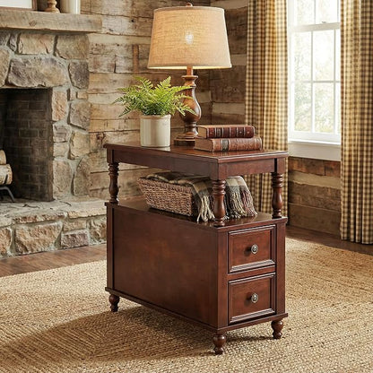 Tribesigns Set of 2 End Table with 2 Drawers, Vintage Narrow Wooden Side Table for Living Room, Charrowair Table with Storage Shelf, Minimal Assembly Needed (2)