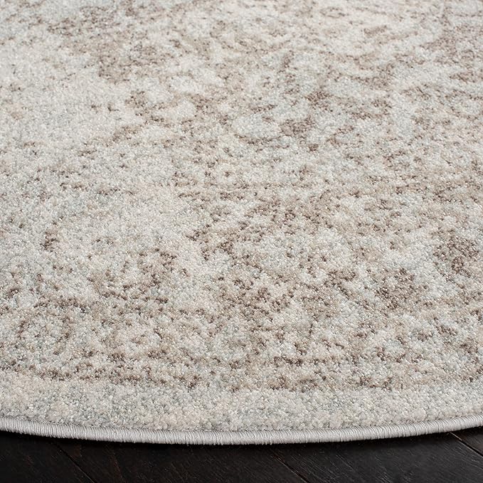 SAFAVIEH Evoke Collection Area Rug - 8' Round, Ivory & Taupe, Distressed Design, Non-Shedding & Easy to Clean, Ideal for Living Room, Bedroom, Dining Space (EVK256E)