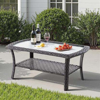 4 Pieces Wicker Patio Furniture - All-Weather PE Wicker Outdoor Conversation Bistro Set Loveseat Chairs with Table,Outdoor Rattan Sofa Chair High Back Deep Seating,Black