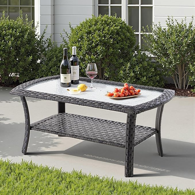 7 PCS Patio Outdoor Furniture Set with Swivel Rocking Chairs,All Weather Wicker Rattan Patio Seating Sofa and Chairs Set,Outdoor Conversaiton Sets for Deck Yard Prrch Garden Poolside,Dark Grey