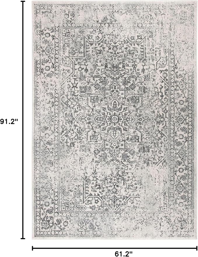 SAFAVIEH Evoke Collection 5'1" x 7'6" Ivory/Grey EVK256F Oriental Distressed Non-Shedding Living Room Bedroom Area Rug