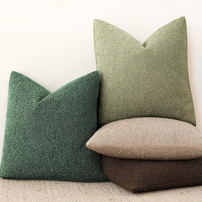 Foindtower Pack of 2 Textured Boucle Throw Pillow Covers Accent Solid Pillow Cases Cozy Soft Decorative Couch Cushion Case for Chair Sofa Bedroom Living Room Home Decor 18x18 Inch Pine Green