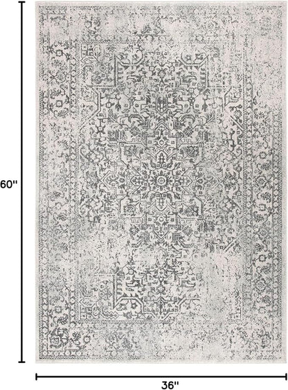 SAFAVIEH Evoke Collection 3' x 5' Ivory/Grey EVK256F Oriental Distressed Non-Shedding Living Room Bedroom Accent Rug
