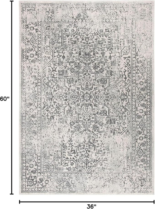 SAFAVIEH Evoke Collection 3' x 5' Ivory/Grey EVK256F Oriental Distressed Non-Shedding Living Room Bedroom Accent Rug