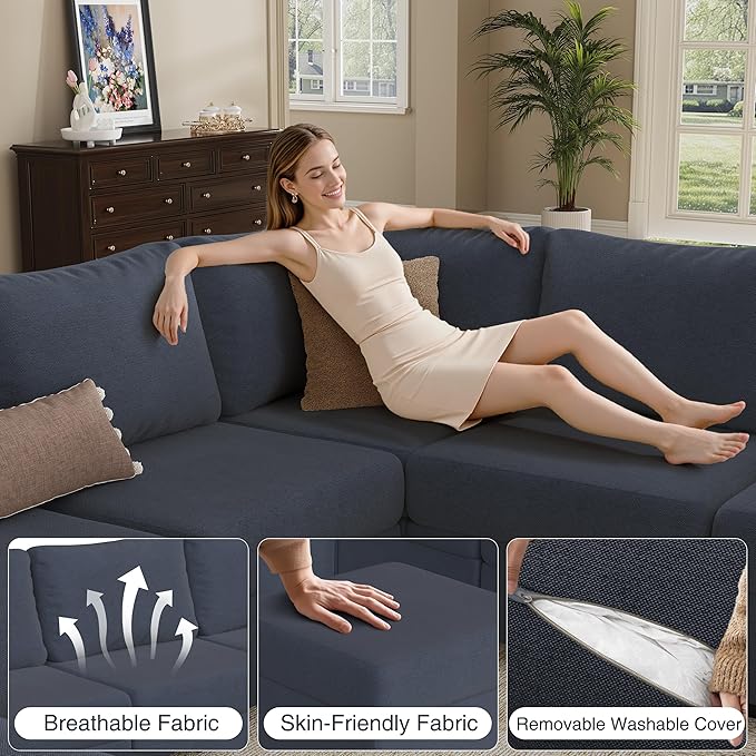 Modular Sectional Sofa Couches, Large Convertible Modular Couches With Storage, 8-Seater Sectional Sofa For Living Room, U Shaped Sectional Couch Sleeper Sofa With Chaise (BlueGrey, 8 Seats)