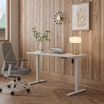 FEZIBO One-Piece Standing Desk Adjustable Height Stand up Home Office Desk, 55x24 Inch Electric Standing Computer Desk, with 4 Memory Presets, Headphone Hook, White