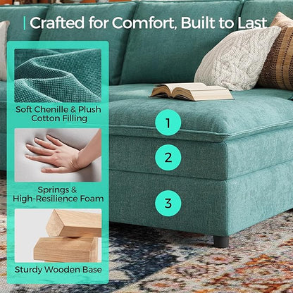 LINSY HOME Sleeper Sofa Bed, 115" Modular Sectional Sofa Bed with Double Layer Cushious, Comfy Cloud Sofa Couches for Living Room, Apartment, Home Theater, Green
