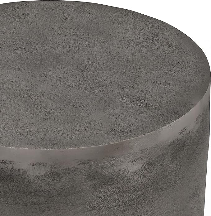 SIMPLIHOME Morris 17-inch Wide Cast Aluminum Metal Side Table in Antique Silver, Industrial Accent Table with Powder-Coated Finish for Living Room, Assembled
