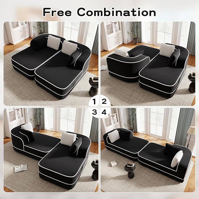 77.2" Oversized Double Lounge Chaise, Boneless Lounge Sofa Bed, Cloud Loveseat Sleeper Couch for Indoor Living Room, No Assembly Required, Teddy Fabric,Black