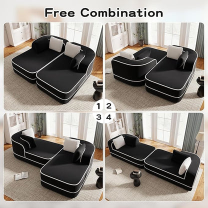 77.2" Oversized Double Lounge Chaise, Boneless Lounge Sofa Bed, Cloud Loveseat Sleeper Couch for Indoor Living Room, No Assembly Required, Teddy Fabric,Black