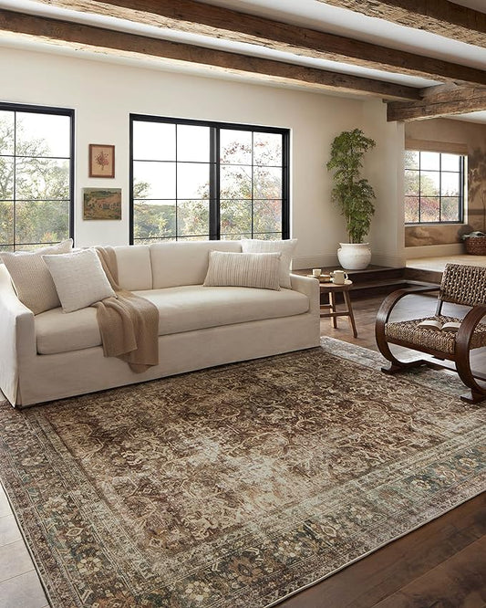 Loloi Magnolia Home by Joanna Gaines Sinclair Collection SIN-01 Rust/Lagoon 8'-6" x 11'-6", .25" Pile Height, Machine Washable, Area Rug