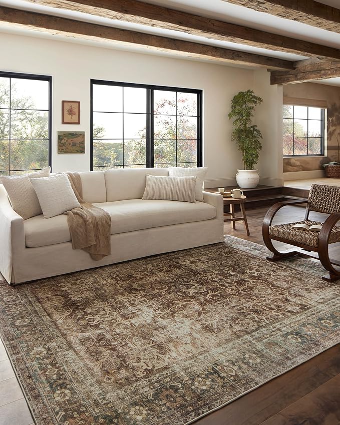 Loloi Magnolia Home by Joanna Gaines Sinclair Collection SIN-01 Rust/Lagoon 3'-6" x 5'-6", .25" Pile Height, Machine Washable, Accent Rug