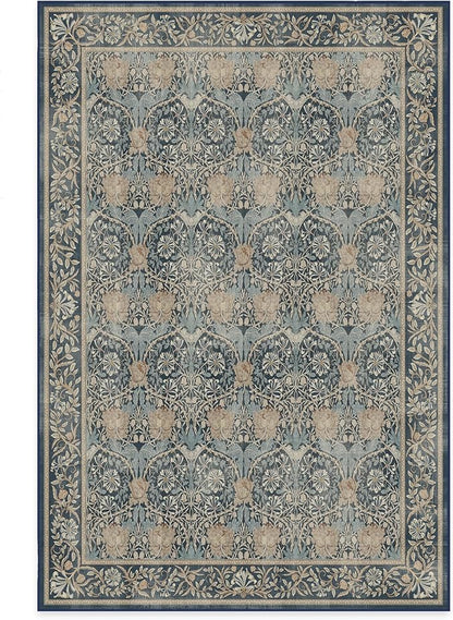 RUGGABLE x Morris & Co Washable Area Rug– Honeysuckle & Tulip Blue 6x9, Stain-Resistant, Non-Slip – Medium Machine Washable Rugs for Living Room, Bedroom, Hallway, Entryway & Office–with Standard Pad