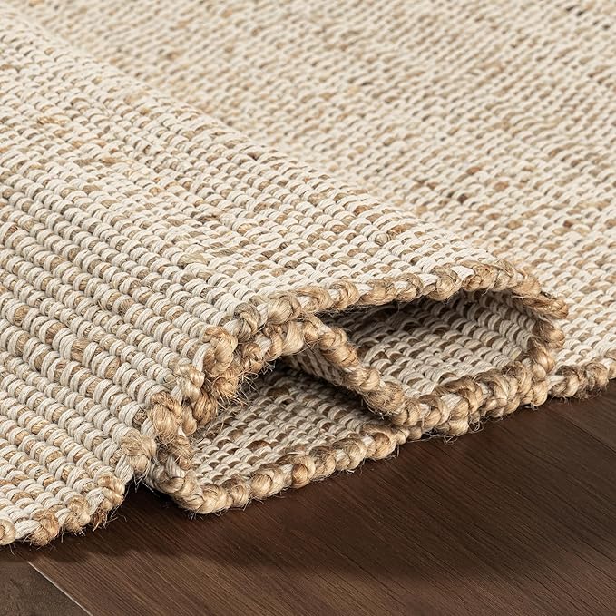 nuLOOM 7'6" x 9'6" Elfriede Jute & Cotton Hand Woven Area Rug, Natural, Solid Rustic Farmhouse Style, Weaved Design, Natural Fiber, For Bedroom, Living Room, Dining Room, Hallway, Office, Entryway
