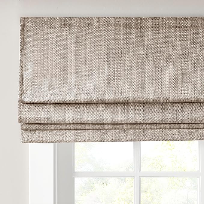 Madison Park Galen Cordless Roman Shade, 34"W x 64"H, Sheen Taupe – Room Darkening, Thermal Insulated, Energy Efficient Window Blind with Subtle Sheen Basketweave Fabric for Privacy