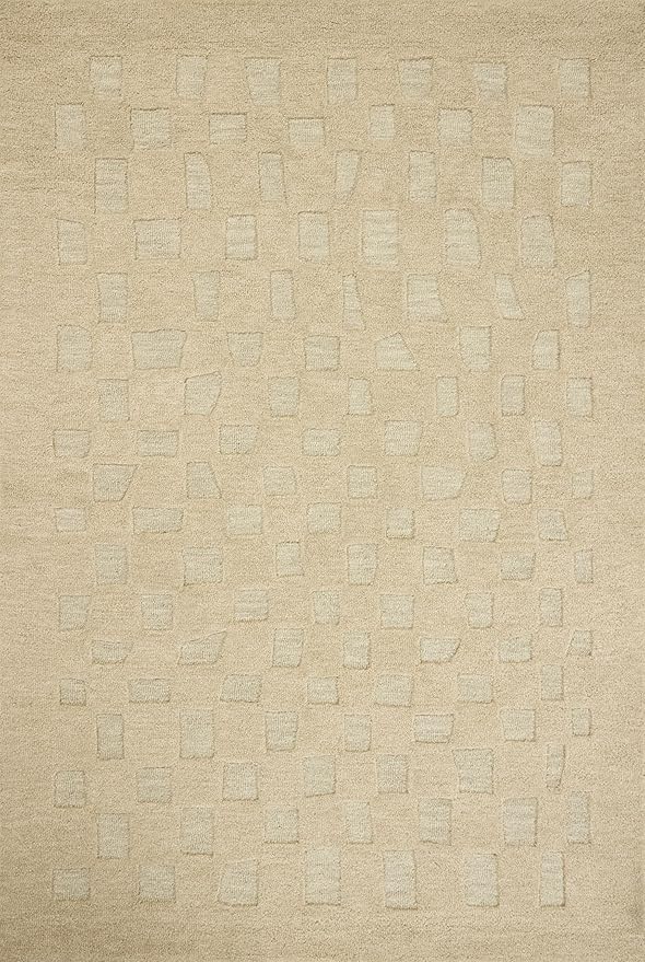 Loloi Leanne Ford Craven Collection CVN-04 Oatmeal/Dove 7'-9" x 9'-9" Area Rug Checkered, Patterned, Neutral, Living Room, Bedroom, Dining Room