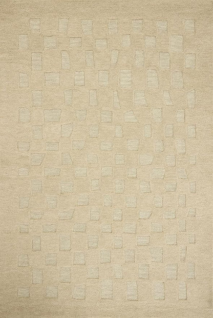 Loloi Leanne Ford Craven Collection CVN-04 Oatmeal/Dove 2'-6" x 7'-6" Runner Rug Checkered, Patterned, Neutral, Hallway, Kitchen, Mudroom, and Bathroom