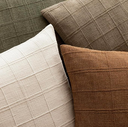 Foindtower Set of 2 Decorative Linen Check Throw Pillow Covers Neutral Farmhouse Vintage Cushion Covers Modern Boho Home Decor for Sofa Chair Couch Bedroom Living Room,26×26 Inch,Brown Hazel