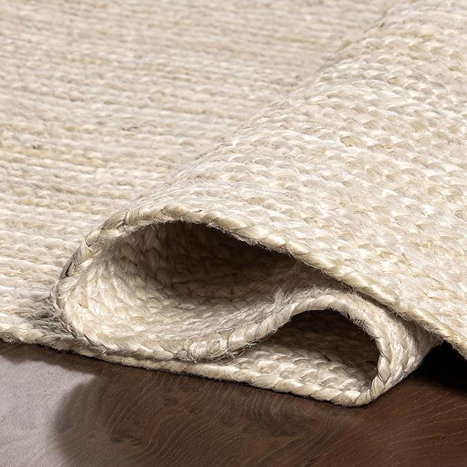 nuLOOM 3 Round Rigo Jute Hand Woven Area Rug, Off White, Solid Farmhouse Design, Natural Fiber, For Bedroom, Living Room, Dining Room, Hallway, Office, Kitchen, Entryway