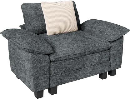 53.5" Cloud Modular Sectional Single Sofa, Deep Seat Armchair with Plush Chenille & Removable Arms for Living Room, Cyan