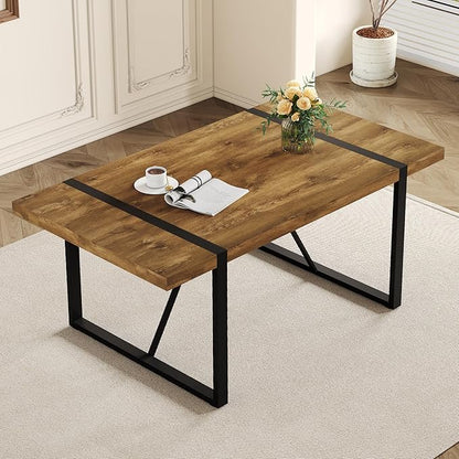71'' Dining Table for 6-8, Dark Wood Kitchen Table with Metal Legs, Dinner Table for 6-8 for Home Dining Room Living Room