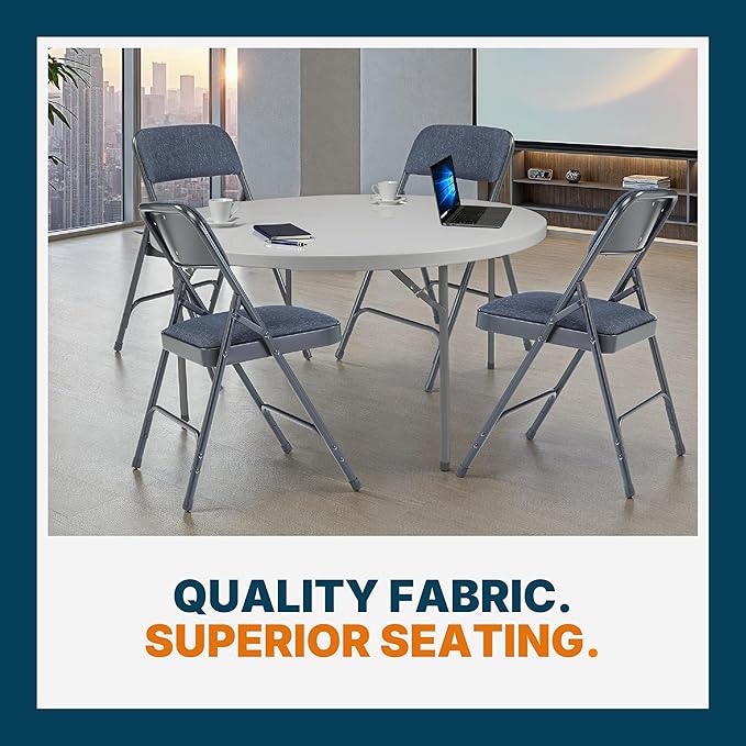 OEF Furnishings OEF2200 Series Heavy-Duty Premium Fabric Padded Upholstery Double-Hinged Folding Chairs (4-Pack, Midnight Blue)
