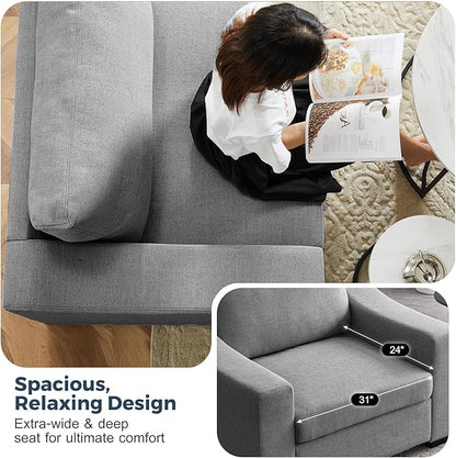 ABCASA 47" W Oversized Accent Chair Set of 2, Comfy Upholstered Sofa Chair with Large Seat and Wide Armrest, Pet-Friendly Modern Lounge Armchair for Living Room/Apartment/Bedroom, Premium Linen, Grey