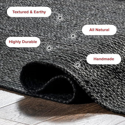 nuLOOM Oval 4x6 Rigo Jute Hand Woven Area Rug, Black, Solid Farmhouse Design, Natural Fiber, For Bedroom, Living Room, Dining Room, Hallway, Office, Kitchen, Entryway