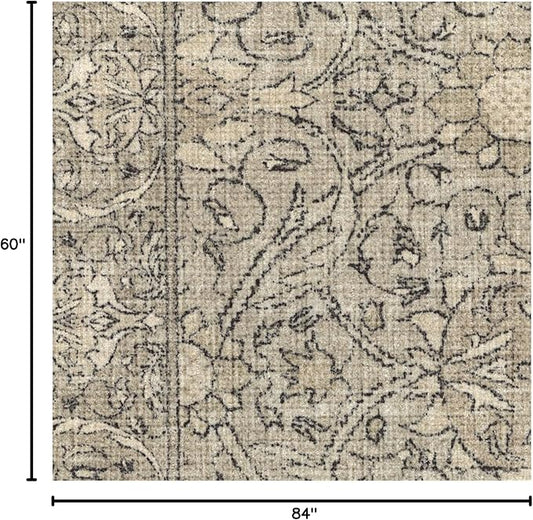 RUGGABLE x Morris & Co Washable Area Rug – Montreal Natural Stone 5x7, Stain-Resistant, Non-Slip – Medium Machine Washable Rugs for Living Room, Bedroom, Hallway, Entryway & Office–with Standard Pad