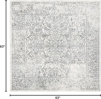 SAFAVIEH Evoke Collection Area Rug - 5'3" Square, Ivory & Grey, Distressed Design, Non-Shedding & Easy to Clean, Ideal for Living Room, Bedroom, Dining Space (EVK256F)