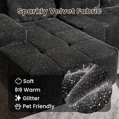 114" Glitter Cloud Sectional Couch with L-Shape Chaise, Modern Boneless Couches for Living Room, Fluffy Tufted Deep Seat Modular Sofa in a Box No Assembly