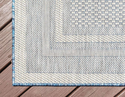 Unique Loom Outdoor Border Collection Area Rug - Soft Border (9' x 12' Rectangle, Blue/ Ivory)