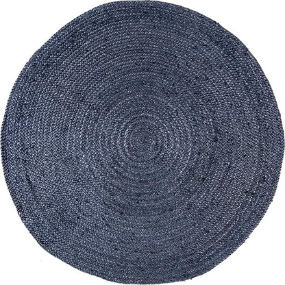 nuLOOM 8 Round Rigo Jute Hand Woven Area Rug, Navy, Solid Farmhouse Design, Natural Fiber, For Bedroom, Living Room, Dining Room, Hallway, Office, Kitchen, Entryway