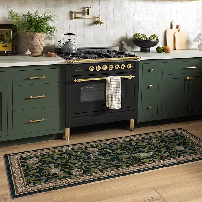 RUGGABLE x Morris & Co Washable Area Rug – Pomegranate Blue Green 4x6, Stain-Resistant, Non-Slip – Medium Machine Washable Rugs for Living Room, Bedroom, Hallway, Entryway & Office–with Standard Pad