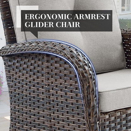 HUMMUH Outdoor Swivel Chairs,3 Pieces Patio Furniture Set with 360 Degree Wicker Swivel Rocking Chairs and Side Table for Garden,Porch,Backyard (Brown/Beige)