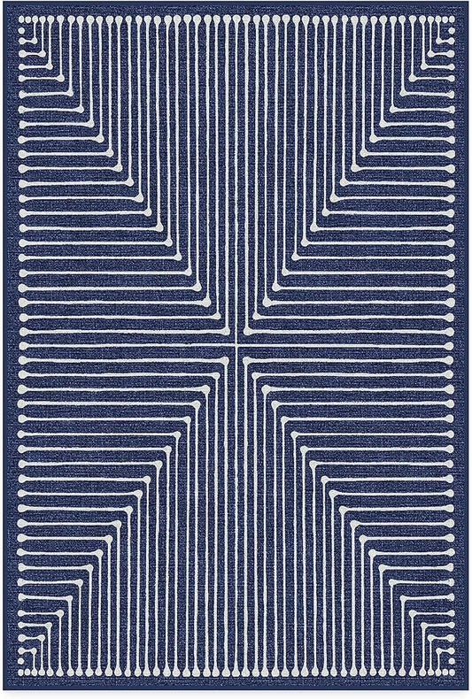RUGGABLE x Jonathan Adler Machine Washable Modern Area Rug – Inkdrop Lapis Blue 4x6, Stain-Resistant, Non-Slip – Medium Rugs for Living Room, Bedroom, Hallway, Entryway & Office–with Cushioned Pad
