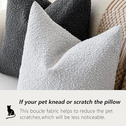 Foindtower Set of 2, Decorative Textured Boucle Throw Pillow Covers Accent Solid Pillow Cases Neutral Soft Cozy Couch Cushion Case for Chair Sofa Bedroom Living Room Home Decor 16 x 16 Inch Light Grey