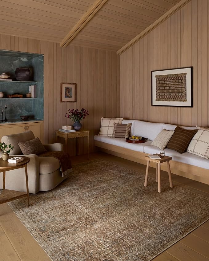 Loloi Amber Lewis Cambria Collection CBR-08 Ocean/Brick 5'-0" x 7'-6" Area Rug Jute, Neutral, Vintage Style, Antique Tone, Living, Bedroom, Dining, Carpet