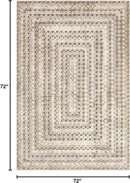 nuLOOM Carley Machine Washable Geometric Area Rug - 6 Round Machine Washable Area Rug Farmhouse Beige/Ivory Rugs for Living Room Bedroom Dining Room Kitchen